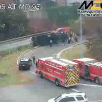 <p>First responders at the scene of the crash in Montgomery County.</p>