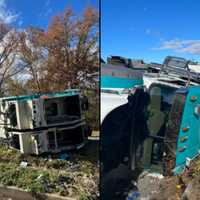 <p>The overturned trash truck in Montgomery County.</p>