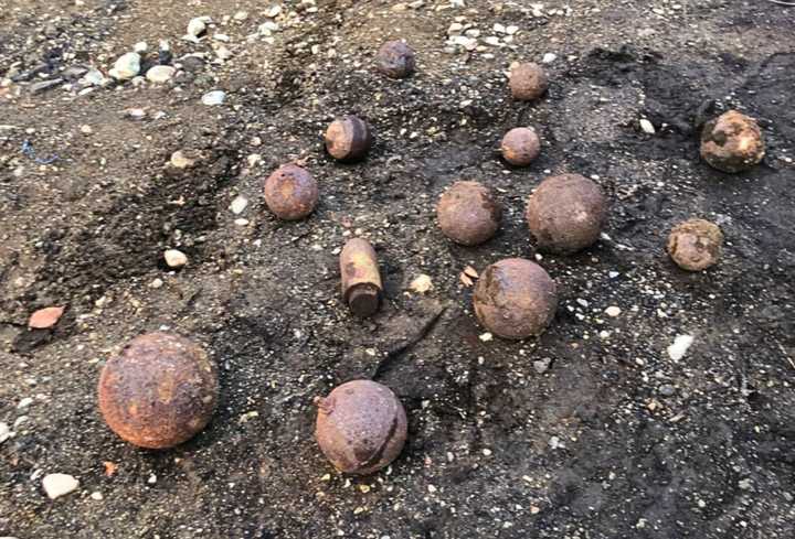 Construction workers found 12 unexploded cannon balls at a job site at 41 Foundry Ave. in Waltham on Monday, Nov. 27.&nbsp;