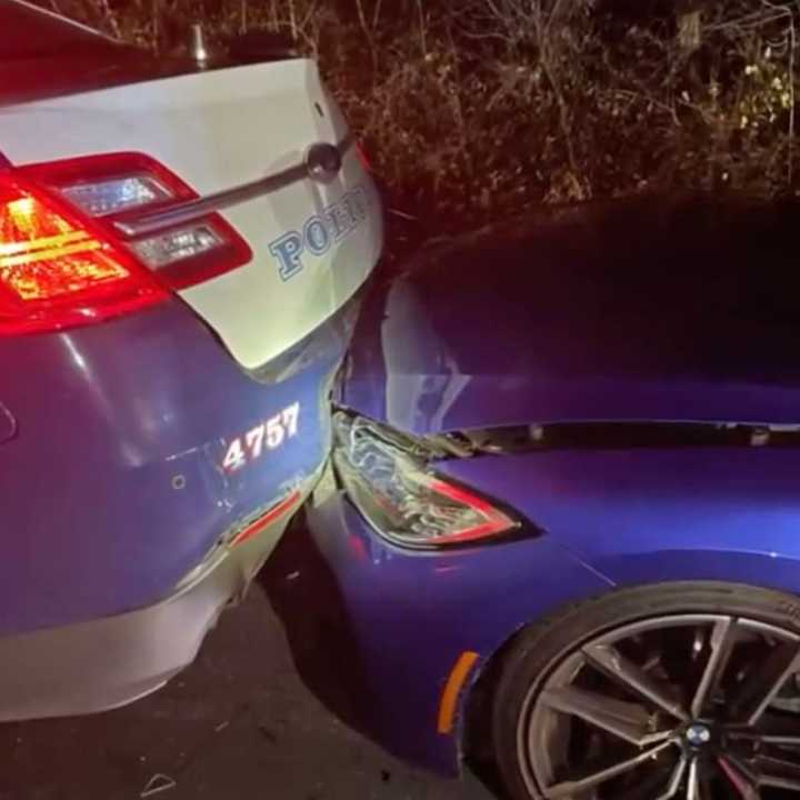 The driver narrowly missed the Fairfax County Police officer and biker.