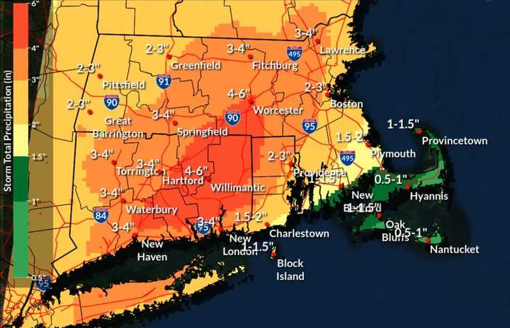 Parts of Massachusetts received more than 5 inches of rainfall overnight and into Monday afternoon, Dec. 11. Boston Logan Airport received more precipitation than it has in 87 years, according to the National Weather Service.&nbsp;