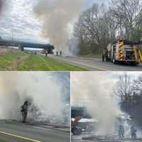 <p>The scene of the tractor-trailer fire in Frederick County.</p>