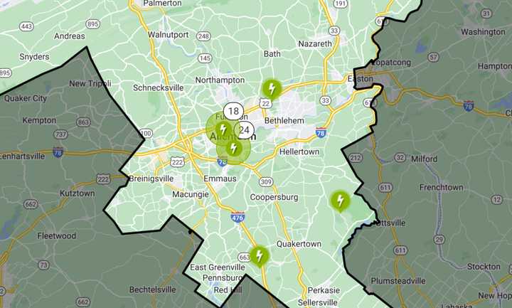 PPL outage map as of 1:30 p.m.