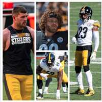 <p>T. J. Watt (left), Kevin Dotson (bottom center), Joe Haden (right), and Isaiahh Loudermilk (top center)</p>