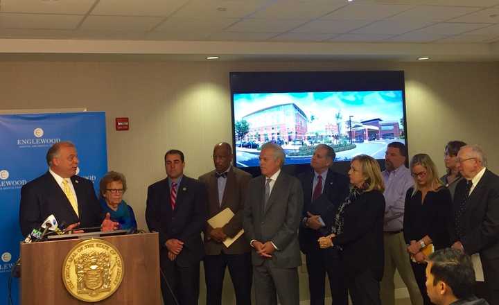 New Jersey officials, from left Steve Sweeney, Loretta Weinberg, Paul Sarlo, Gordon Johnson, Mayor Frank Huttle, County Executive Jim Tedesco, Valerie Vanieri Huttle, Freeholder Tom Sullivan, Jana Chernetz, Freeholder Tracy Zur, Marty Robbins.