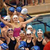 <p>Th Rye Y Wave Ryeders celebrate at States.</p>