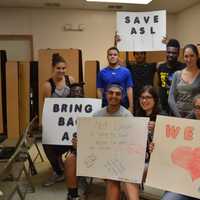 <p>Ten students attended Monday&#x27;s Board of Education meeting to pledge their support in saving the high school&#x27;s American Sign Language program.</p>