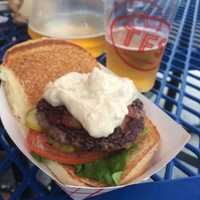 <p>The Overhaul, one of the juicy and organic burgers served at TFS Burger Works in West Haverstraw, is loaded with smoked bacon and blue cheese.</p>