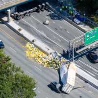 <p>Aerial view of the crash on northbound Route 17 in Mahwah on Wednesday, April 2.</p>