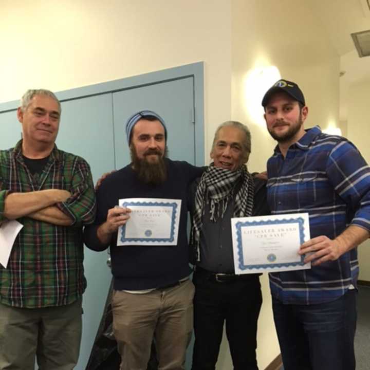 Accepting their CPR Save Awards are (from left to right): Mike Farley, Matt Weir, Alaric Young and Ian Schwartz.