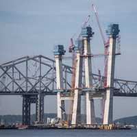 <p>The new Tappan Zeen Bridge&#x27;s first set of stay cables started going up in July. They will anchor the main deck to the span&#x27;s towers.</p>