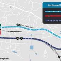 <p>A map provided by the New York State Thruway Authority shows specific lane and ramp closures.</p>