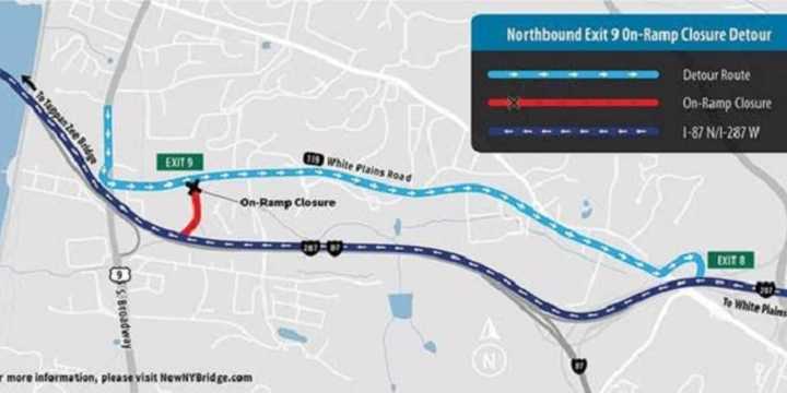 A map provided by the New York State Thruway Authority shows specific lane and ramp closures.