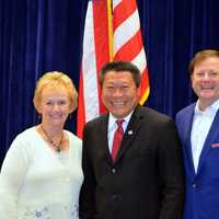 <p>Newtown First Selectman Pat Llorda, State Sen. Tony Hwang and former State Sen. John McKinney.</p>