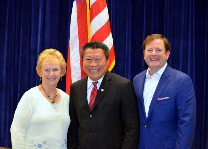 Newtown First Selectman Pat Llorda, State Sen. Tony Hwang and former State Sen. John McKinney.