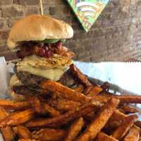 <p>One of several burger offerings at The Wooden Spoon in New Rochelle.</p>