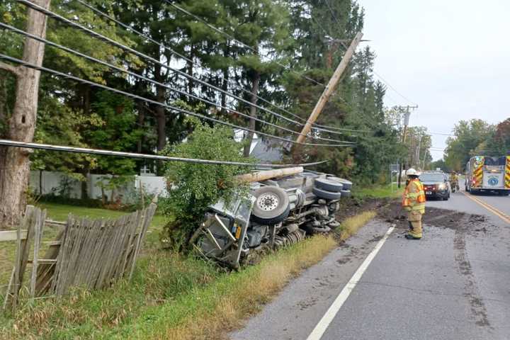 Rolled Dump Truck Closes Capital Region Highway, Knocks Down Power Lines