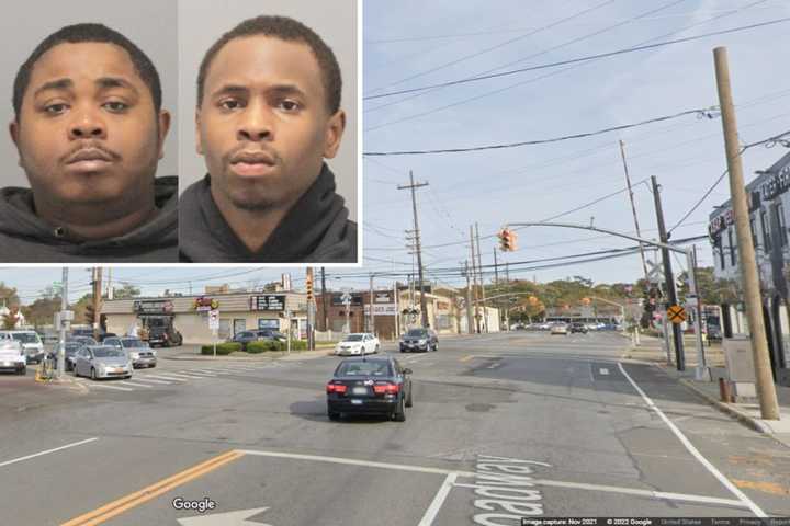 Alfred Thomas (left) and Nakeem Delisle are facing weapons charges following a traffic stop near Mill Road and West Broadway in Hewlett on Monday, Nov. 28.