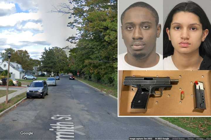 Kyle Matthews, age 21, and Crystal Caraballo, age 20, were arrested on weapons charges following a traffic stop on Smith Street in Uniondale Wednesday night, Dec. 7.