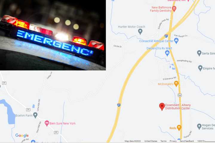 A 50-year-old snow plow driver has died following a crash and subsequent fire at Essendant Distribution Center in Coxsackie (red pin) on Monday, Dec. 12.