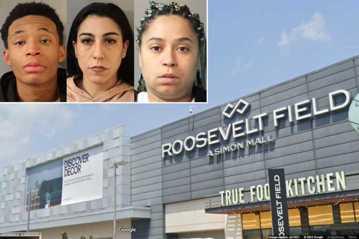 Nassau County Police arrested (from left to right) Michele Brown, Samantha Signorelli, and Amber Johnson following an alleged shoplifting bust at the Roosevelt Field Mall in East Garden City on Sunday, Dec. 18.