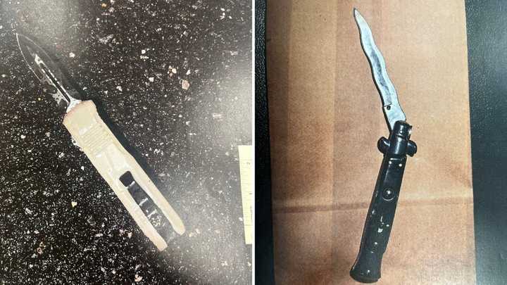 The DA&#x27;s Office shared photos of the knives allegedly used in the incident.