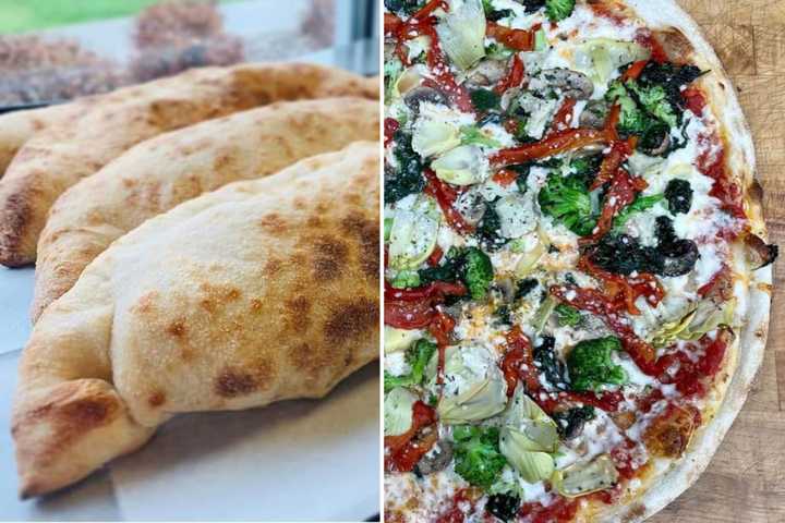 Bella Lucia Pizzeria in Clifton Park is set to open in February 2023. Pictured are (left) calzones and the Veggie Pizza.