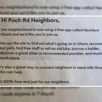 <p>A mailed invitation encouraging neighbors to join the Nextdoor app shared by Celeste Alexander.</p>