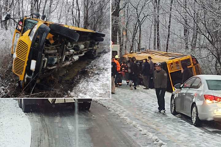 Student Hospitalized After School Bus Overturns On Icy Road In Region