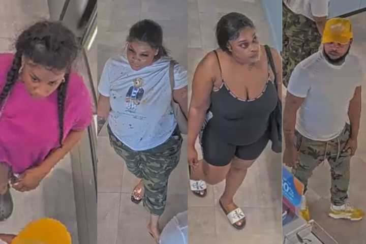 Suffolk County Police are trying to identify four people accused of stealing $3,000 worth of merchandise from a Sunglass Hut in Riverhead on Friday, June 30.