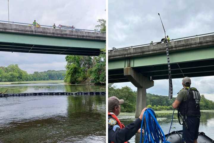 Rolled-Over Tractor Trailer Spills Diesel Fuel Into River In Bedford