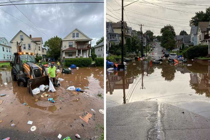 Flooding Creates River Of Trash On CT Road After Heavy Rain