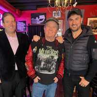 <p>Actor Butch Patrick (center) with War Room Tavern owner Todd Shapiro (left) and actor Zach Erdem (right) on Tuesday, Oct. 31. Inset:&nbsp;Patrick as Eddie Munster on "The Munsters."</p>