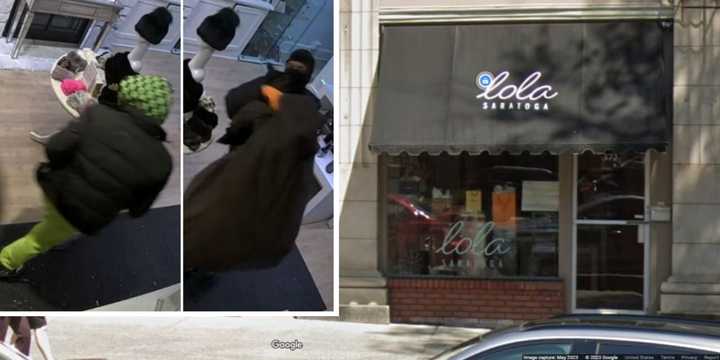 Surveillance stills of a smash-and-grab burglary at&nbsp;Lola Saratoga in Saratoga Springs early Tuesday, Dec. 12.&nbsp;