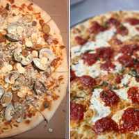 <p>The New England Clam Chowder pizza (left) and the&nbsp;Margarita Pie at&nbsp;L’uccello Pizza &amp; Italian Fare in Greenlawn.</p>