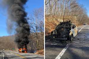 Car Goes Up In Flames On Busy Road Near Lake In Kent