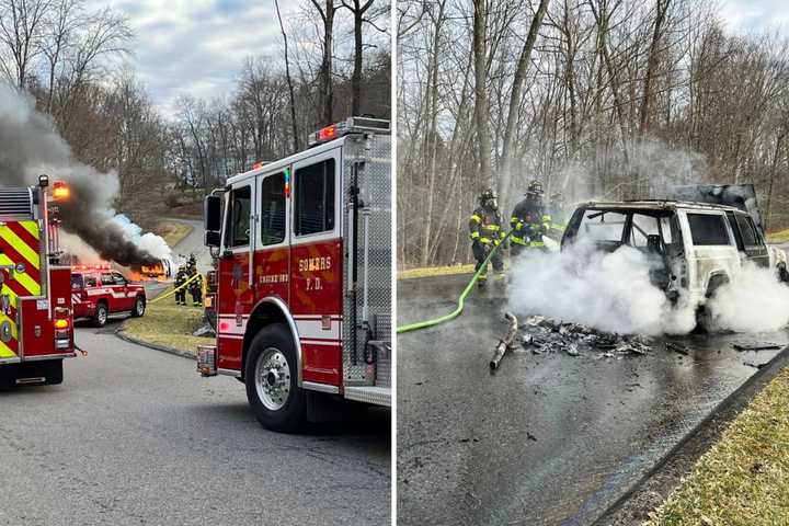 Vehicle Fire Fills Residential Street With Smoke In Westchester