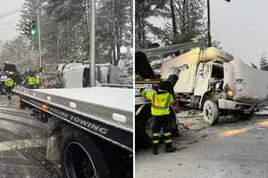 Truck Rolls Over At Busy Rye Intersection During Winter Storm