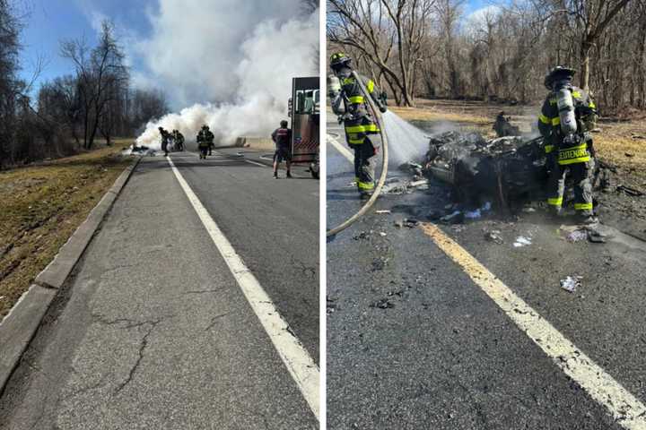 Blaze Destroys Car On Saw Mill River Parkway In Hawthorne