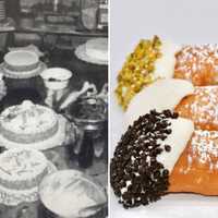 <p>Left: Mike’s Pastry founder Michael Mercogliano works his confectionary magic. Right: Chocolate chip, plain ricotta, and pistachio cannoli.&nbsp; &nbsp; &nbsp;</p>