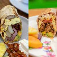 <p>The Breakfast Burrito (left) and Burrito Ranchero at Lucia Middle Island.</p>