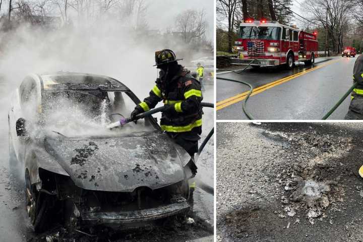 Somers Firefighters Battle Car Blaze, Burning Wires