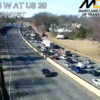 Dump Truck Rollover Causes Massive Traffic Delay On I-495 In Montgomery County