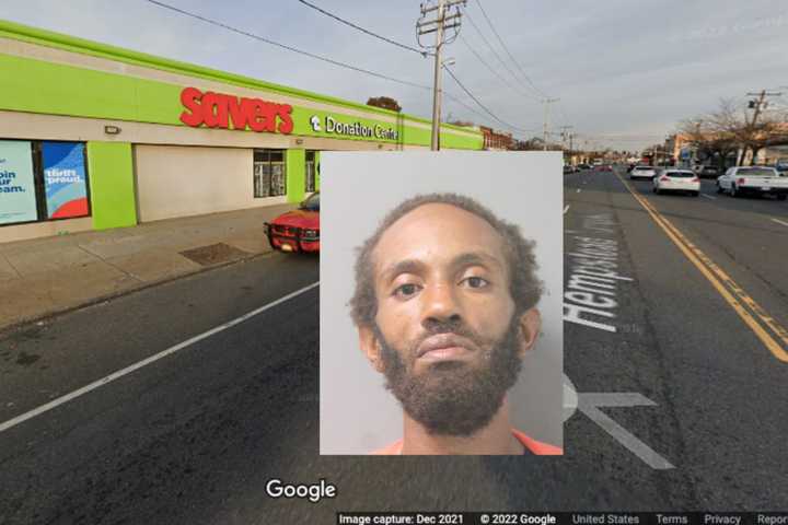 Savers Thrift Store on Hempstead Turnpike in Elmont; The suspect, Julian Bassie.