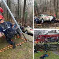 Driver Rescued After Losing Control Of Car, Crashing Down Slope In White Plains