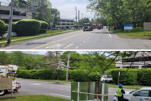 Fallen Telephone Pole, Low Wires Close Busy Road In Westchester