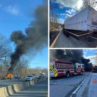 Firefighters Respond To Tractor Trailer Rollover, Car Fire On I-287 In Purchase In Same Hour
