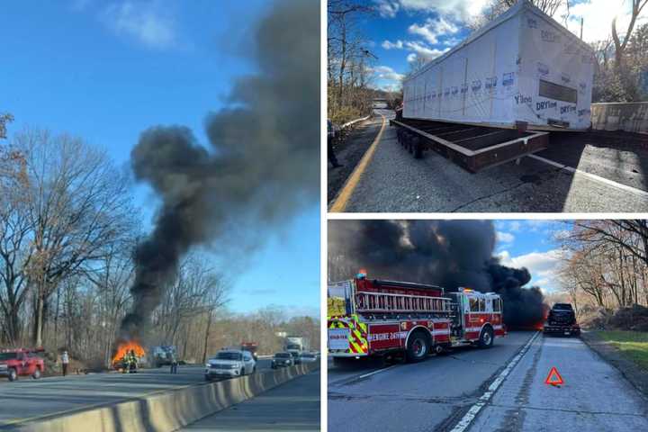 Firefighters Respond To Tractor Trailer Rollover, Car Fire On I-287 In Purchase In Same Hour