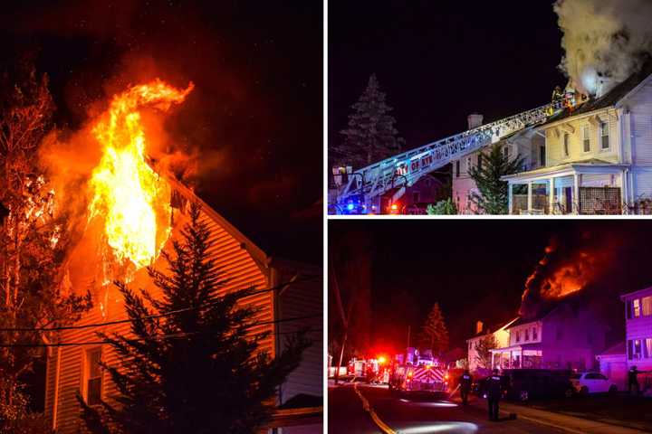 Fire Blazes Through 3-Story Home In Rye While Firefighters Comb It For Residents