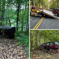 Vehicle Crashes Into Woods, Flips On Its Side In Somers